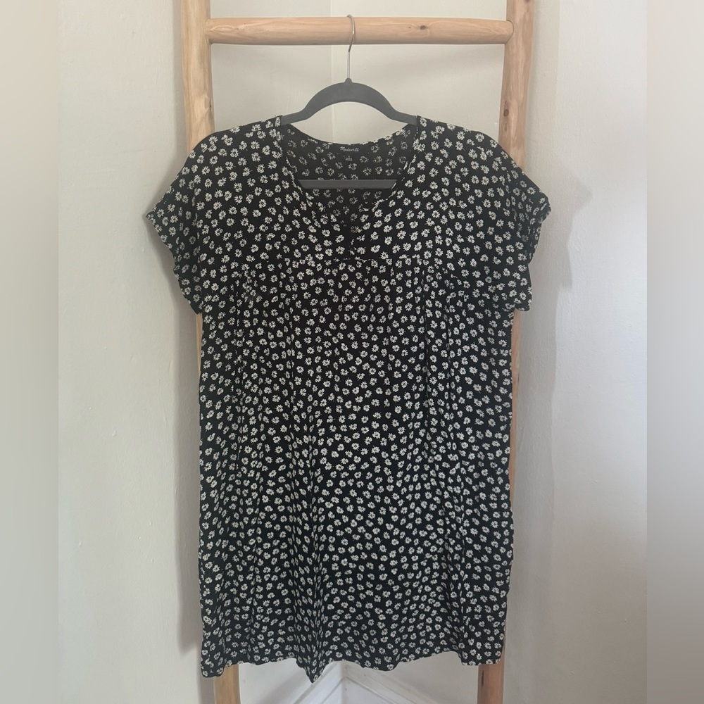 MADEWELL BLACK AND WHITE FLORAL MINI DRESS